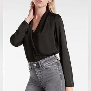 NWT Express Draped Lace Inset Long Sleeve Thong Bodysuit